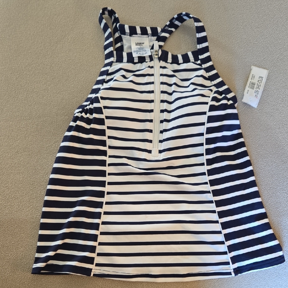 Lands' End Navy and White Striped Swim Top